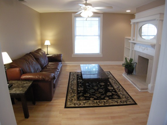 family room with fireplace