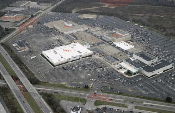 Areal View of the Subject 10 Acre Parcel of Commercial Land that is located directly adjacent to the rear parking lot of Eastland Shopping Mall.