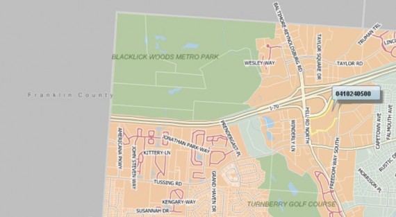 Map showing Franklin Co. - Fairfield Co. line