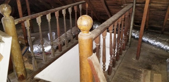 Attic Victorian Staircase Railing & Hardwood Floor