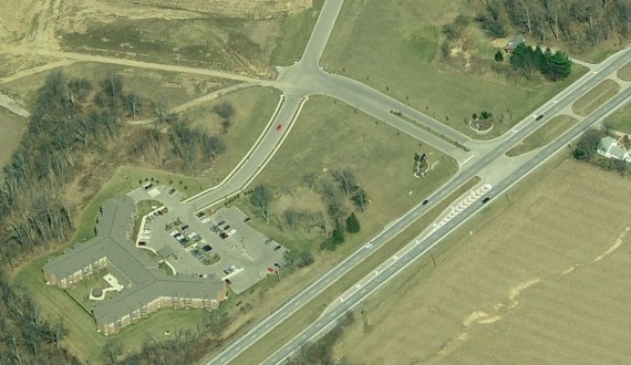 Aerial of 6 lots and Senior Apartments