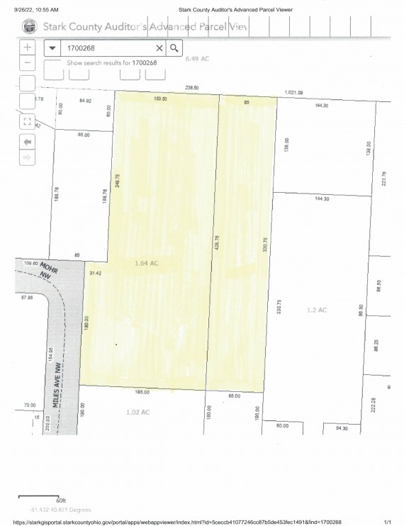 Both Parcels marked in Yellow with their measurements.