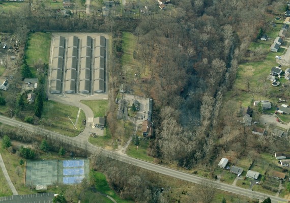 Aerial showing storage facility to the left